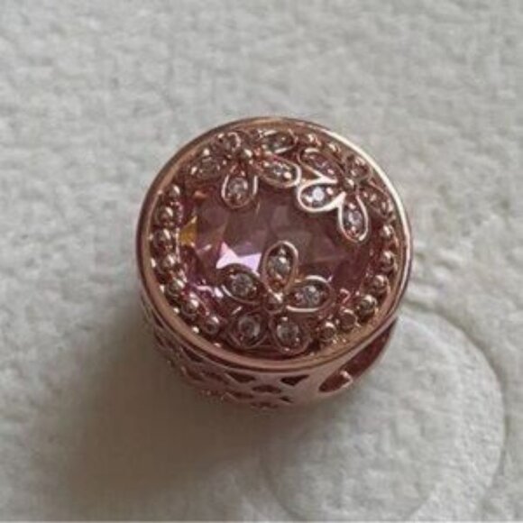 Rose Gold Floral Charm with Pink Crystal - Picture 4 of 5